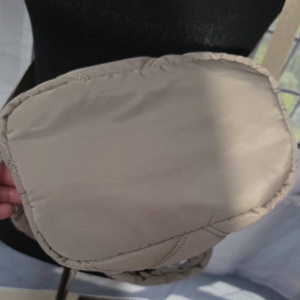 Quilted Taupe Crossbody Bag with Adjustable Strap - Picture 9 of 13
